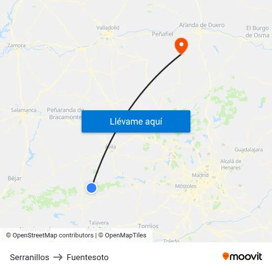 Serranillos to Fuentesoto map