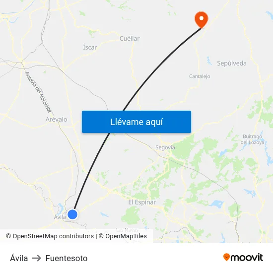 Ávila to Fuentesoto map