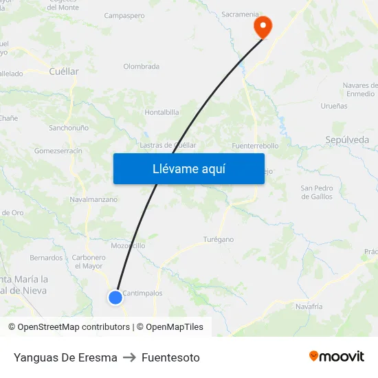 Yanguas De Eresma to Fuentesoto map