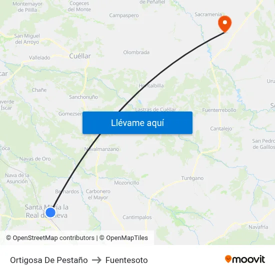 Ortigosa De Pestaño to Fuentesoto map