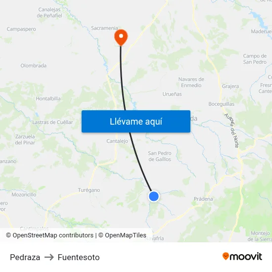Pedraza to Fuentesoto map