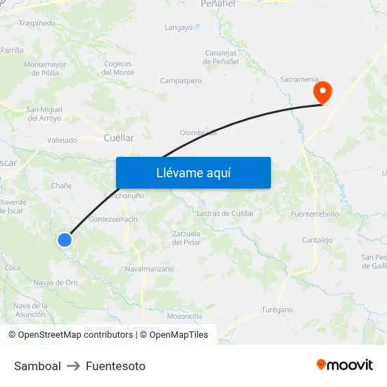 Samboal to Fuentesoto map