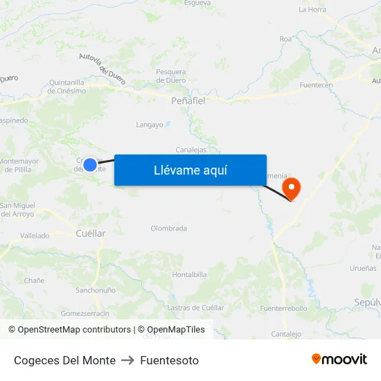 Cogeces Del Monte to Fuentesoto map