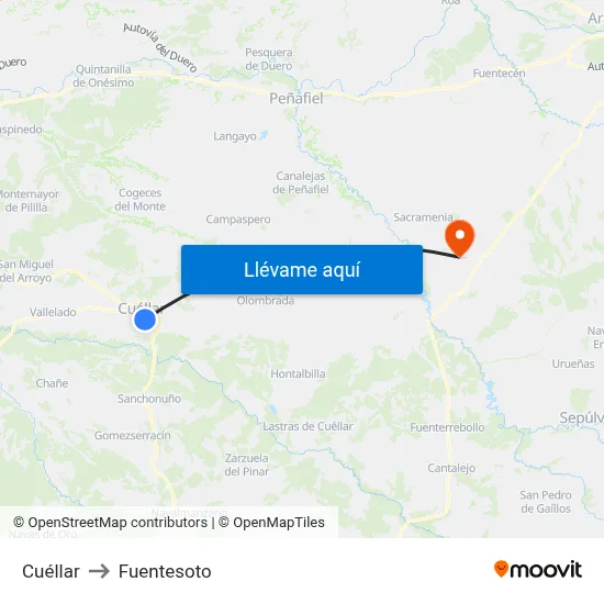 Cuéllar to Fuentesoto map