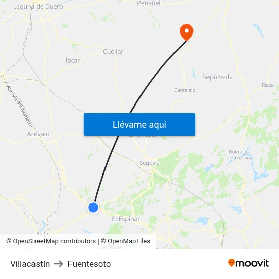 Villacastín to Fuentesoto map