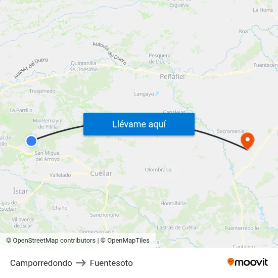 Camporredondo to Fuentesoto map