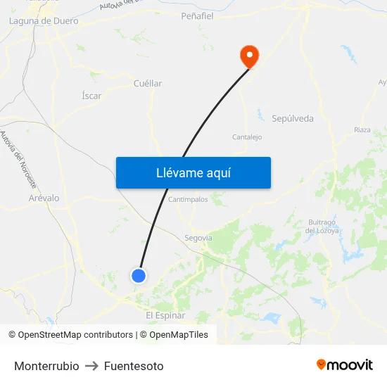 Monterrubio to Fuentesoto map