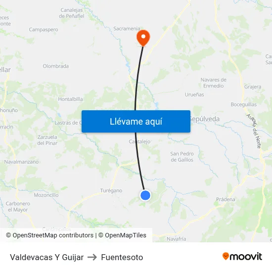 Valdevacas Y Guijar to Fuentesoto map