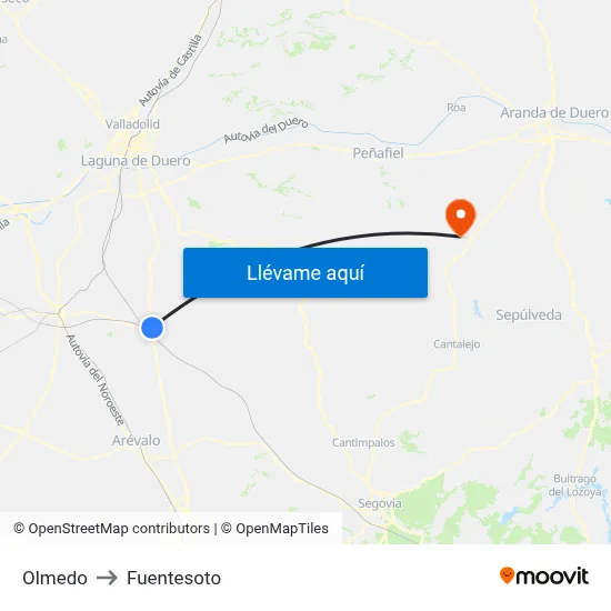 Olmedo to Fuentesoto map