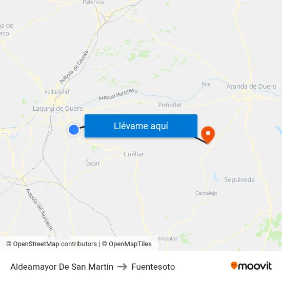 Aldeamayor De San Martín to Fuentesoto map