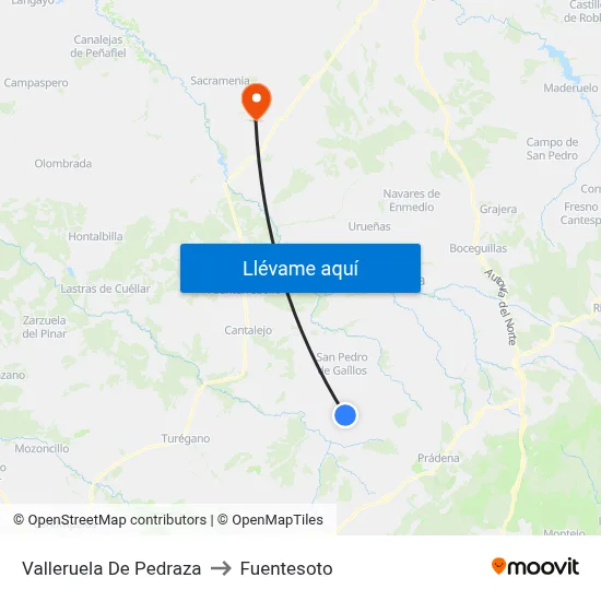 Valleruela De Pedraza to Fuentesoto map
