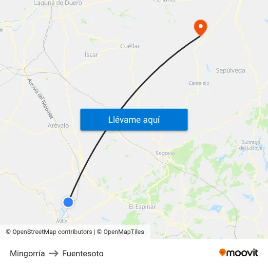 Mingorría to Fuentesoto map