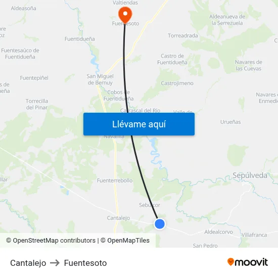 Cantalejo to Fuentesoto map