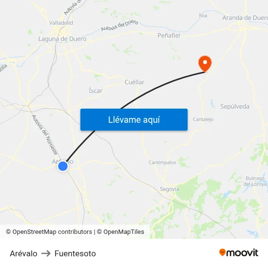 Arévalo to Fuentesoto map
