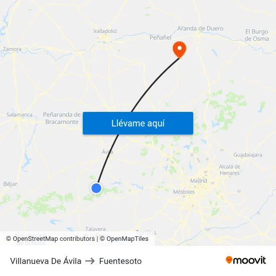Villanueva De Ávila to Fuentesoto map