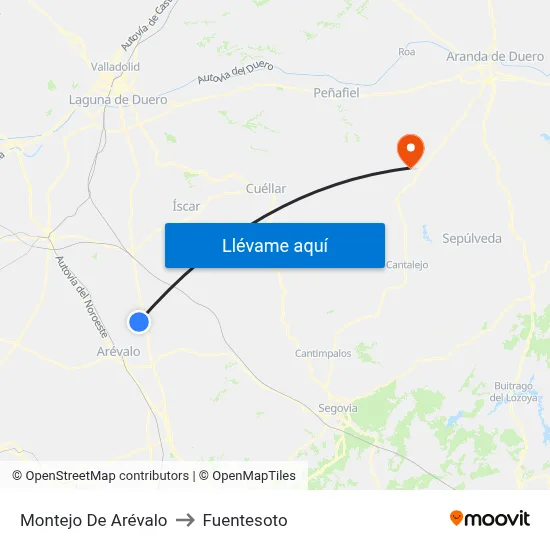 Montejo De Arévalo to Fuentesoto map