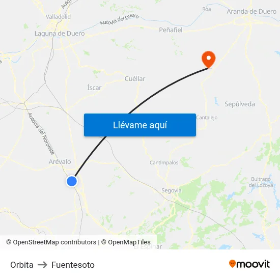 Orbita to Fuentesoto map