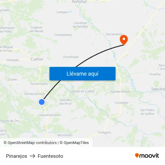 Pinarejos to Fuentesoto map