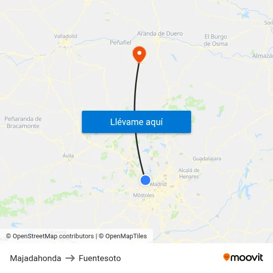 Majadahonda to Fuentesoto map