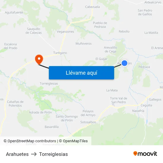 Arahuetes to Torreiglesias map
