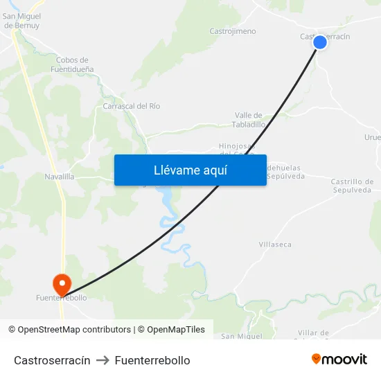 Castroserracín to Fuenterrebollo map