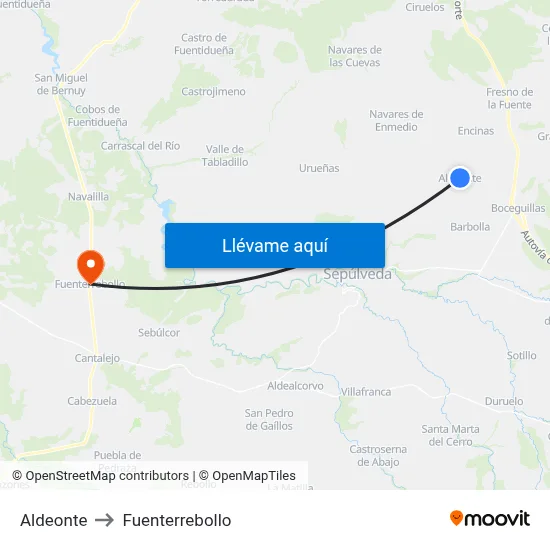 Aldeonte to Fuenterrebollo map
