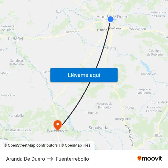 Aranda De Duero to Fuenterrebollo map