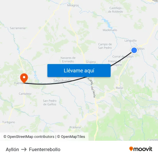 Ayllón to Fuenterrebollo map