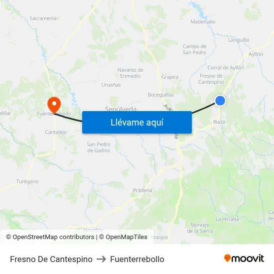 Fresno De Cantespino to Fuenterrebollo map