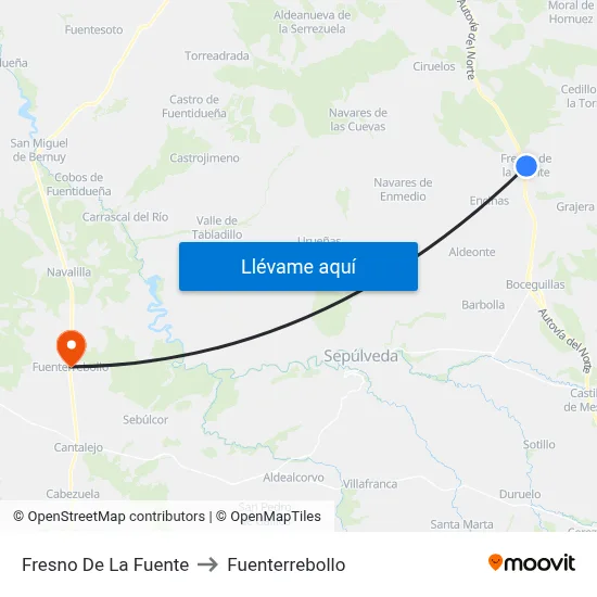 Fresno De La Fuente to Fuenterrebollo map