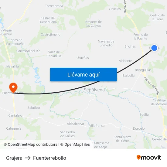 Grajera to Fuenterrebollo map