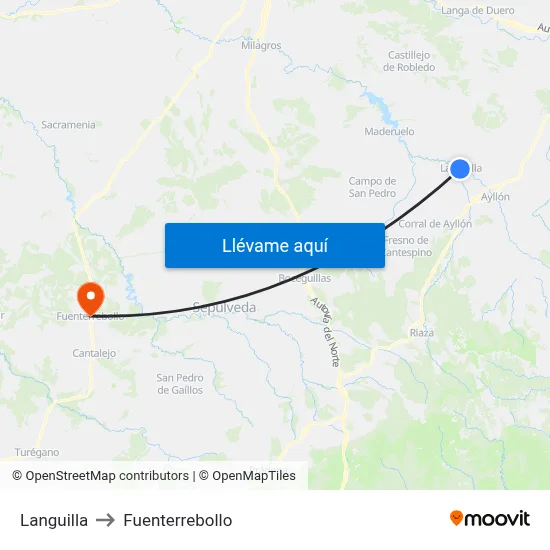 Languilla to Fuenterrebollo map