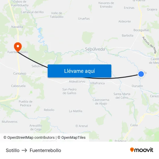Sotillo to Fuenterrebollo map