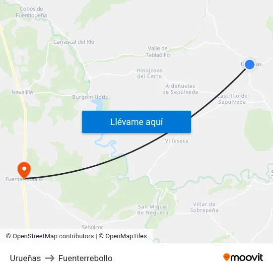 Urueñas to Fuenterrebollo map