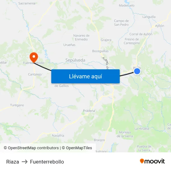 Riaza to Fuenterrebollo map
