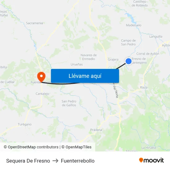 Sequera De Fresno to Fuenterrebollo map