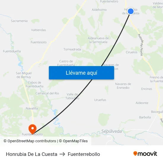 Honrubia De La Cuesta to Fuenterrebollo map