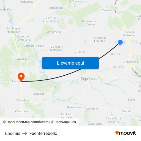 Encinas to Fuenterrebollo map