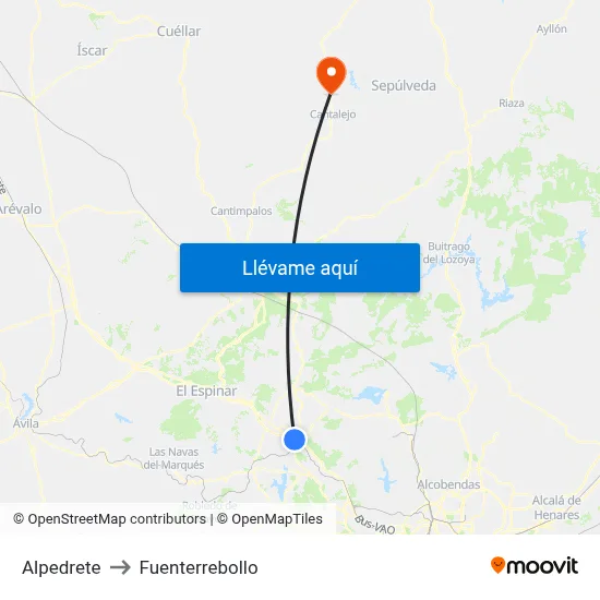Alpedrete to Fuenterrebollo map