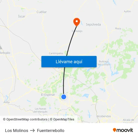 Los Molinos to Fuenterrebollo map