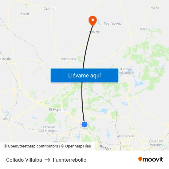 Collado Villalba to Fuenterrebollo map