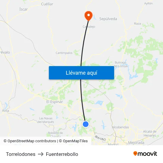 Torrelodones to Fuenterrebollo map