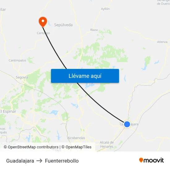Guadalajara to Fuenterrebollo map