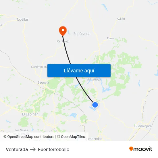Venturada to Fuenterrebollo map