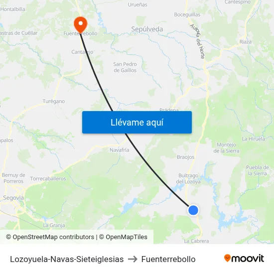Lozoyuela-Navas-Sieteiglesias to Fuenterrebollo map