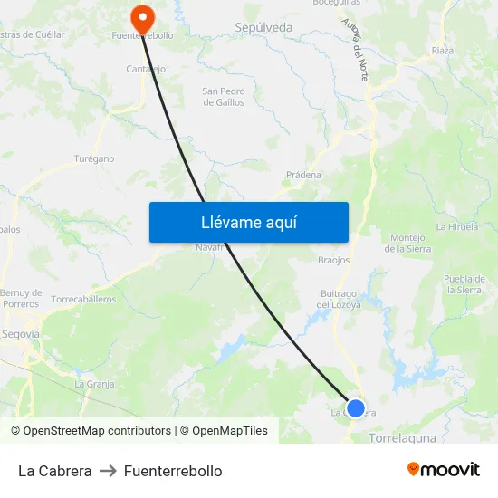 La Cabrera to Fuenterrebollo map