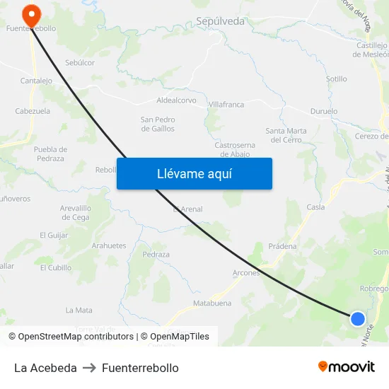 La Acebeda to Fuenterrebollo map