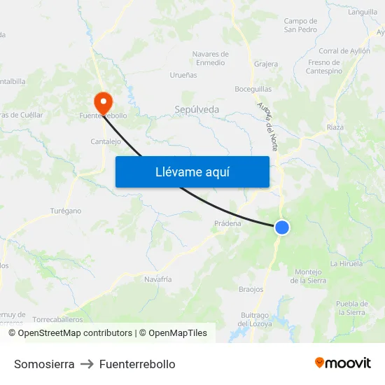 Somosierra to Fuenterrebollo map