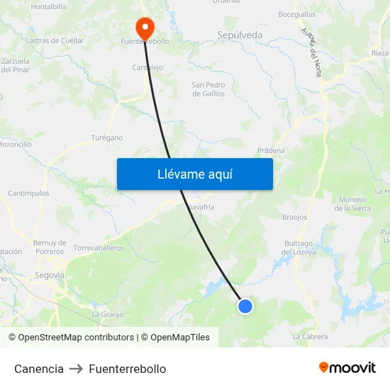Canencia to Fuenterrebollo map