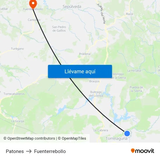 Patones to Fuenterrebollo map